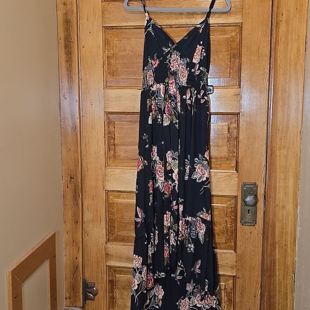 Angie Black Floral Hi-Low Maxi Dress L - Picture 3 of 5